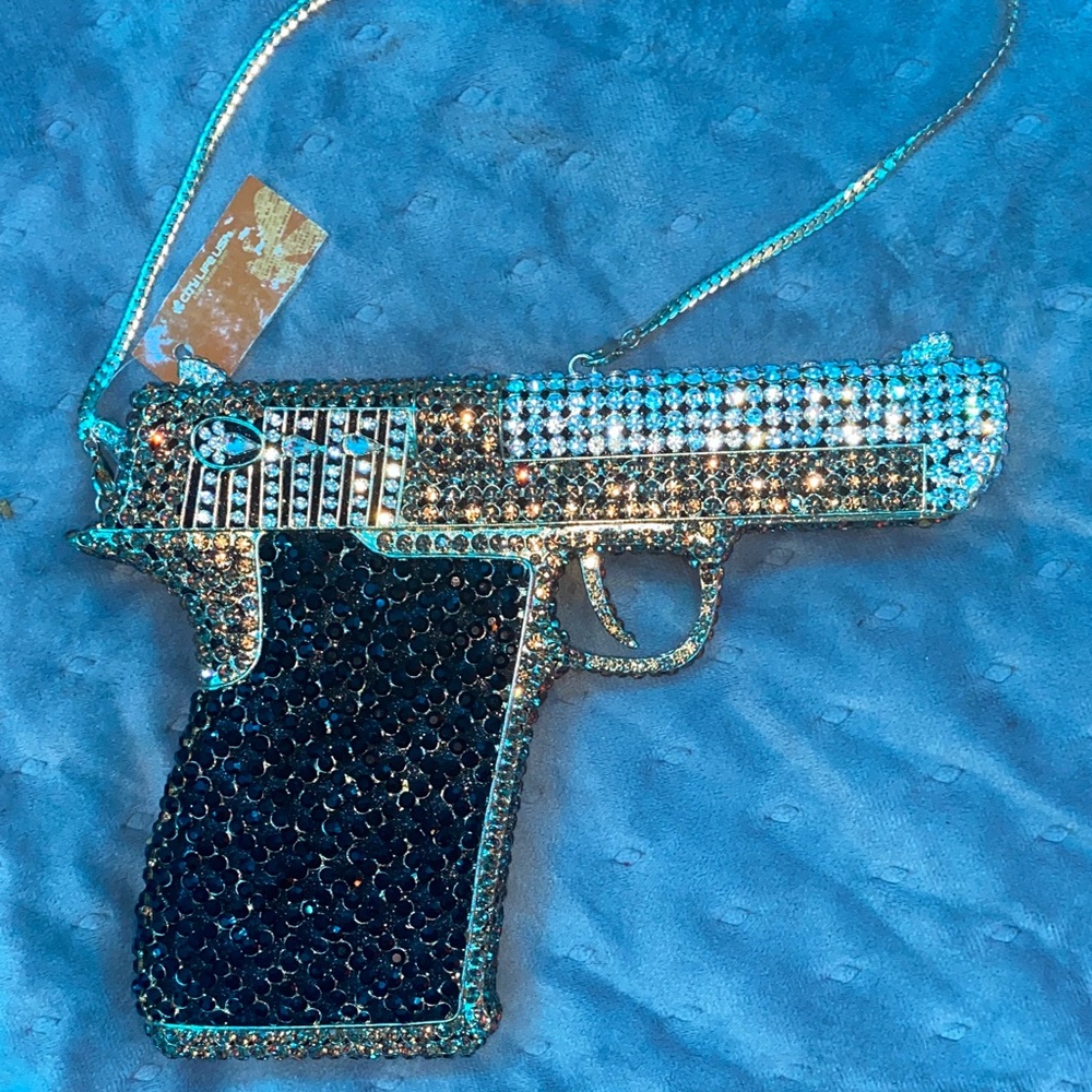 Crystal Embellished Gun-Shaped Clutch